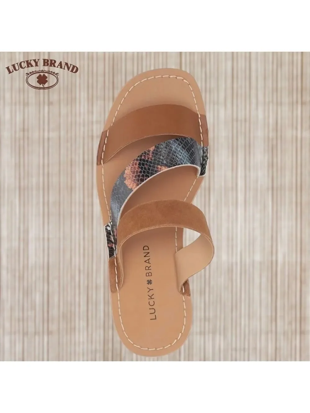 LUCKY BRAND Mimya Leather/Suede/Snake Print Strap Wedge Heeled Sandals/10M NWT